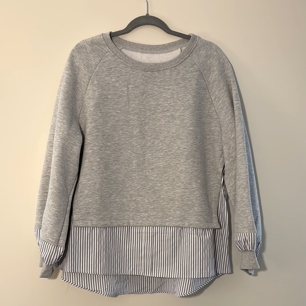 Gray Fleece over Striped Layered-look Women's Top, NWoT, Women's XL